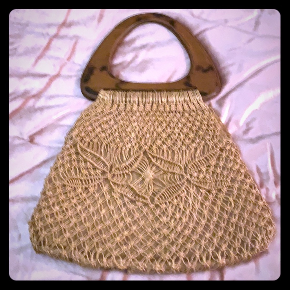 Vintage Handmade wood handled bag